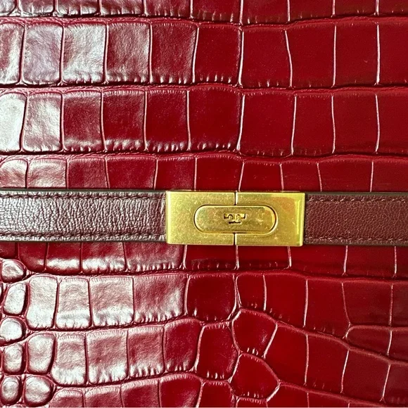 Tory Burch Lee Radziwill Embossed Small Double Bag in Roma Red - Picture 7 of 15